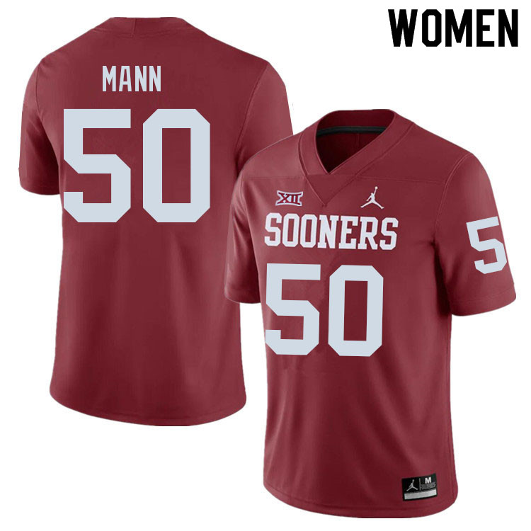 Women #50 Jake Mann Oklahoma Sooners College Football Jerseys Sale-Crimson - Click Image to Close